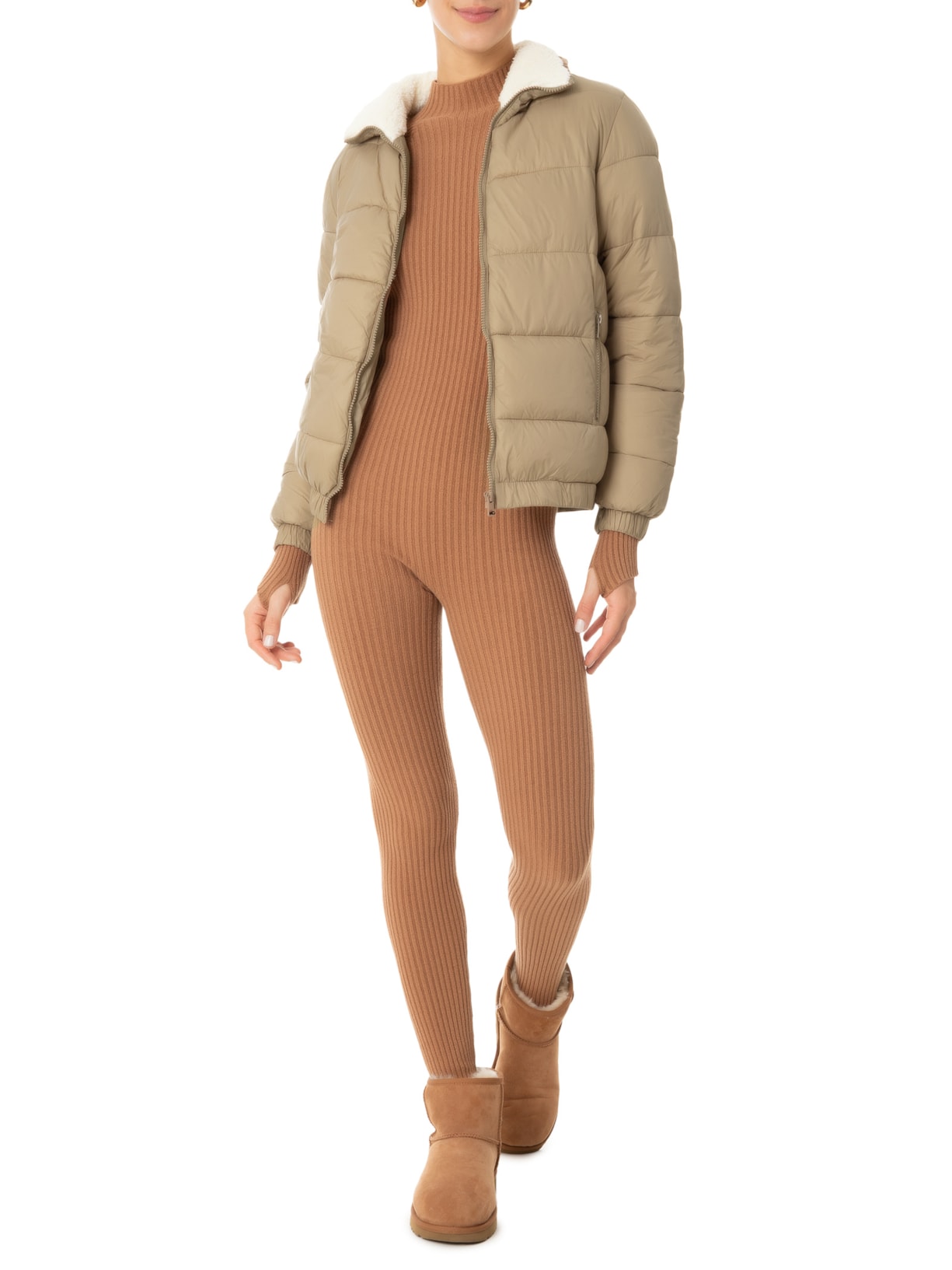 Jaqueta Feminina Puffer Pelúcia Bege Market 33