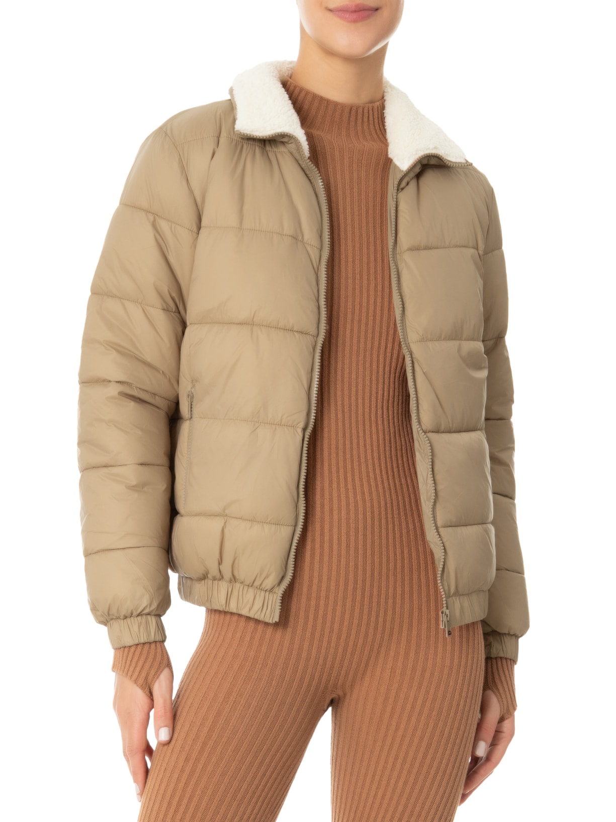Jaqueta Feminina Puffer Pelúcia Bege Market 33