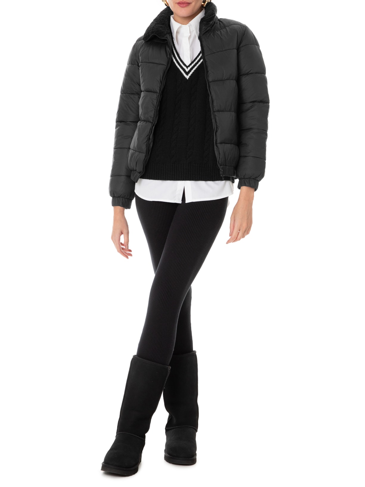 Jaqueta Feminina Puffer Pelucia Preto Market 33