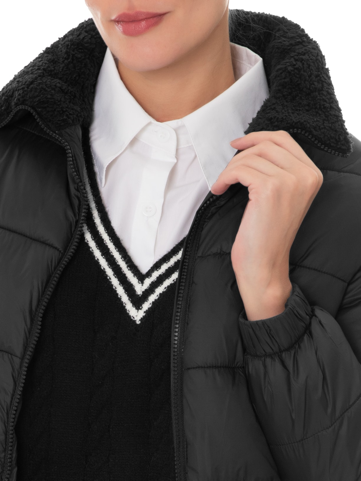 Jaqueta Feminina Puffer Pelucia Preto Market 33