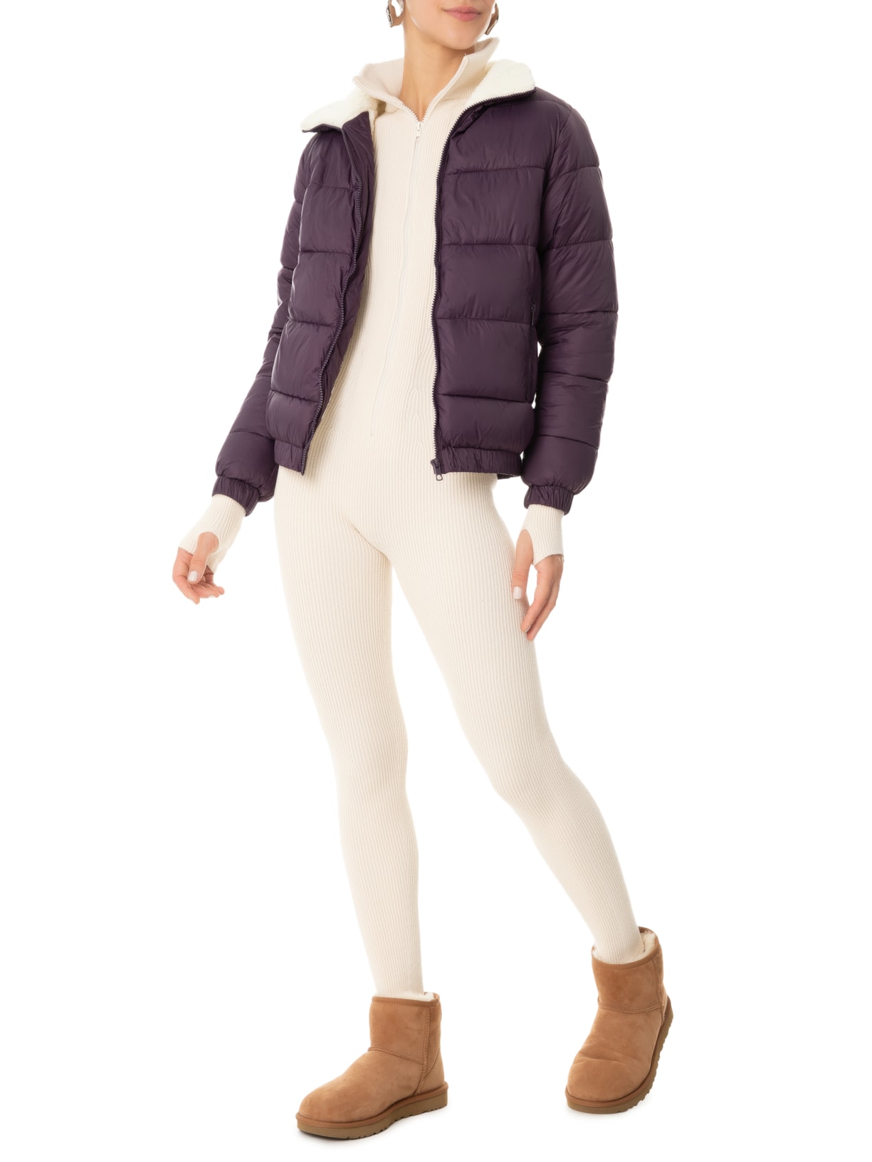 Jaqueta Feminina Puffer Pelúcia Roxo Market 33
