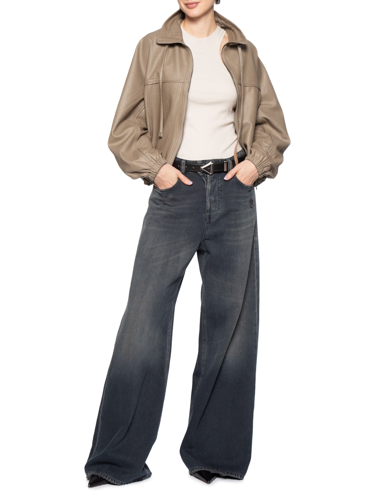Jaqueta Feminina Resinada Bege Animale Jeans