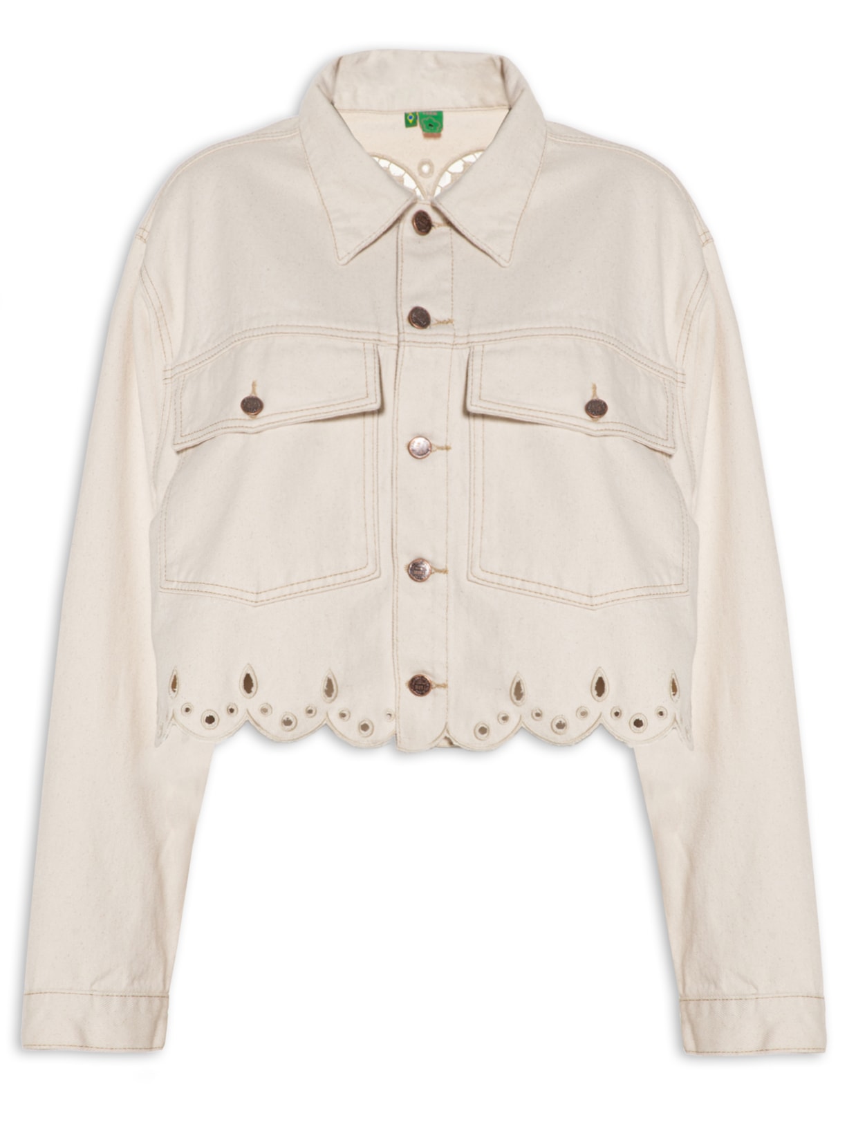 Jaqueta Feminina Sarja Bordado Richelieu - Off White