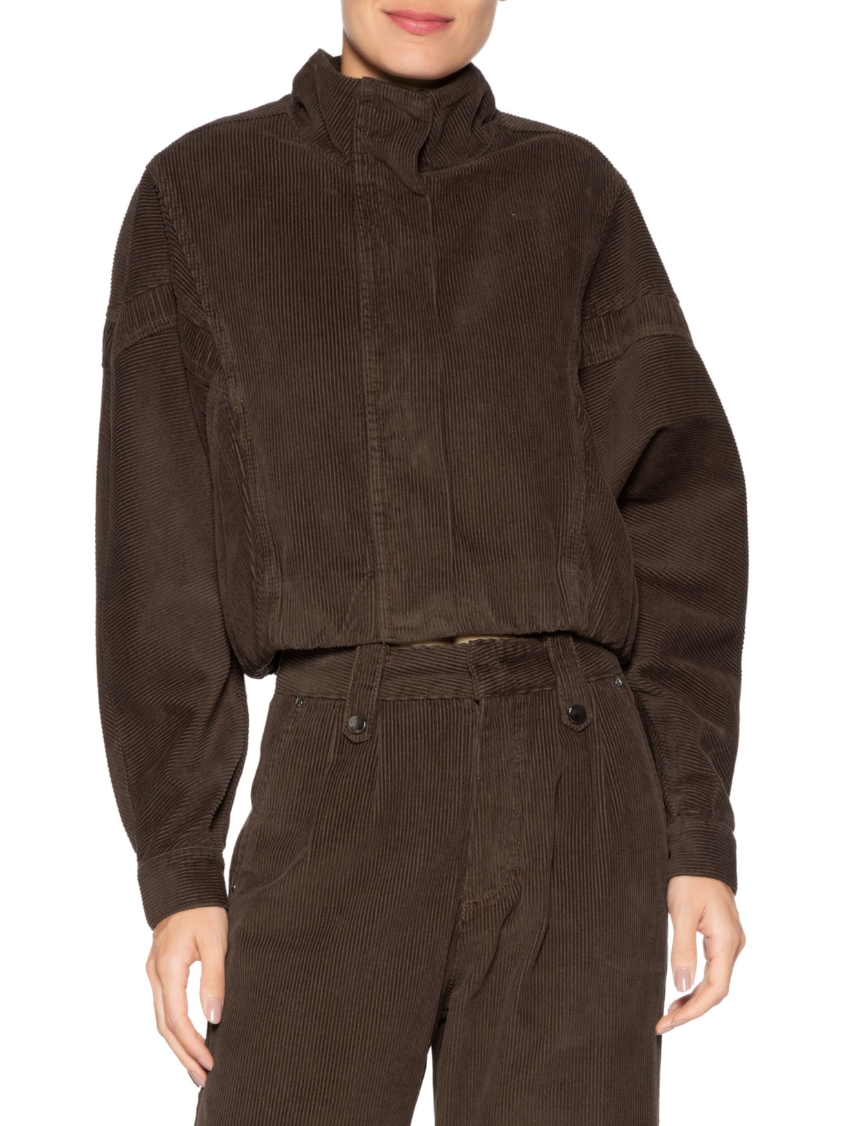 Jaqueta Feminina Sarja Cotelê Bomber Marrom Animale Jeans