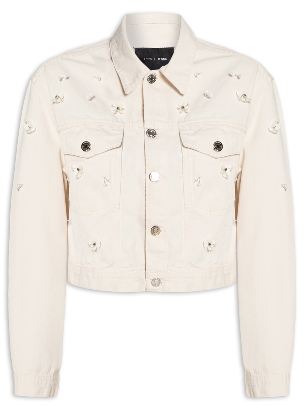 Jaqueta Feminina Sarja Over Bordado Off White Animale Jeans