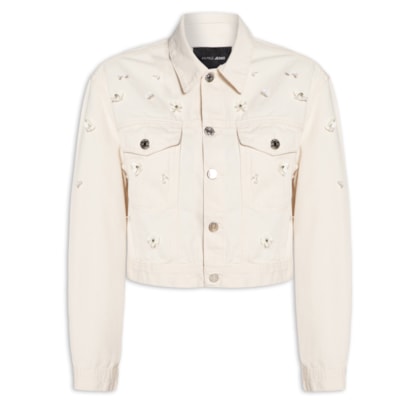 Jaqueta Feminina Sarja Over Bordado - Off White