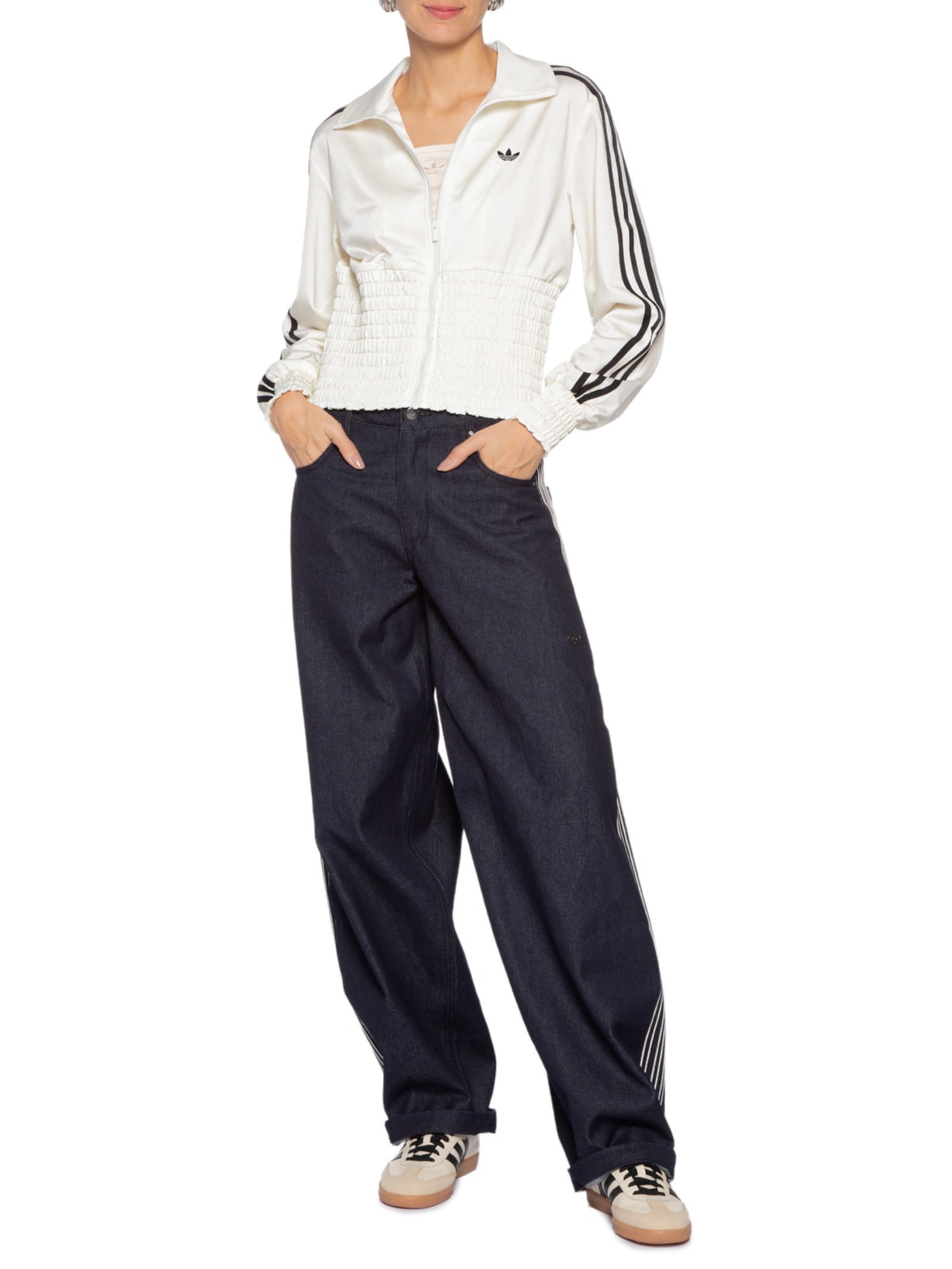 Jaqueta Feminina Smocked Firebird Tt Branco Adidas Originals