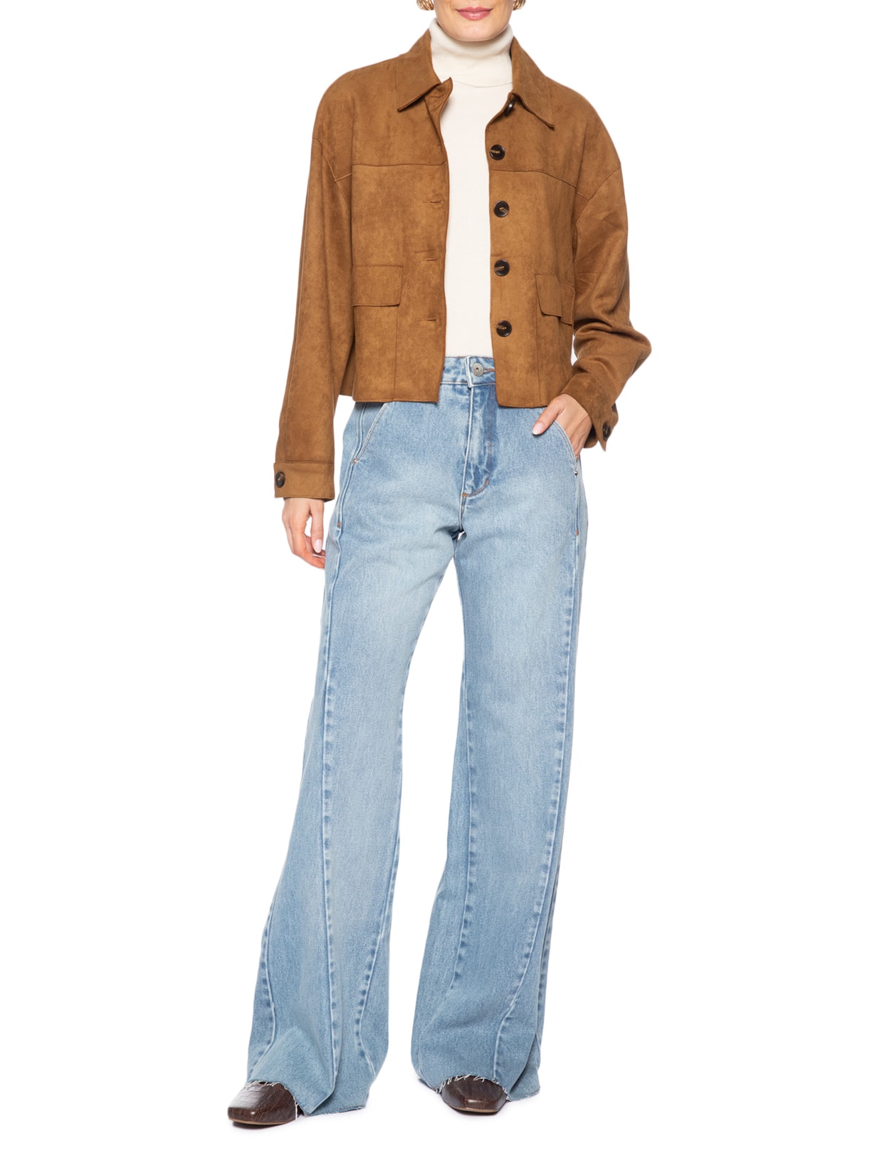 Jaqueta Feminina Suede Bege Basiq