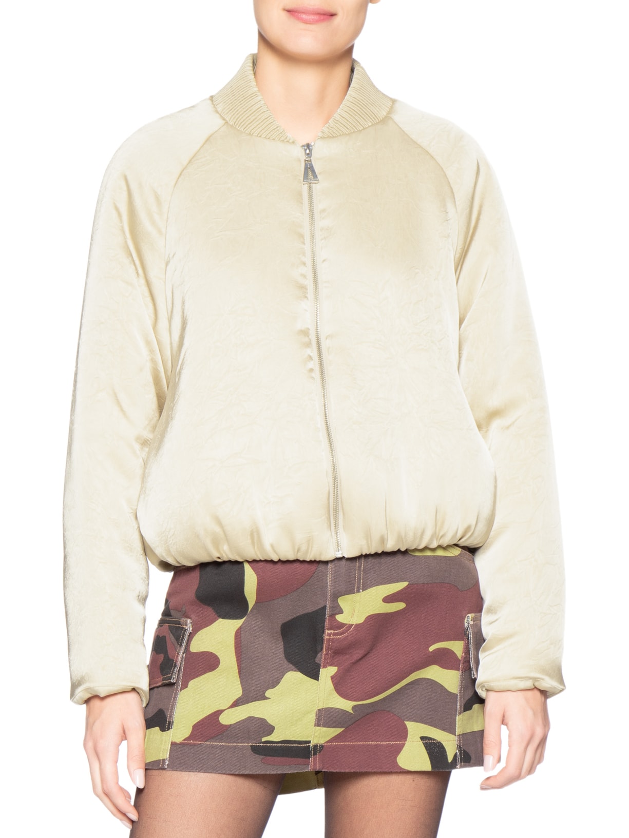 Jaqueta FemininaDe Nylon  Toque Acetinado Bege Animale Jeans