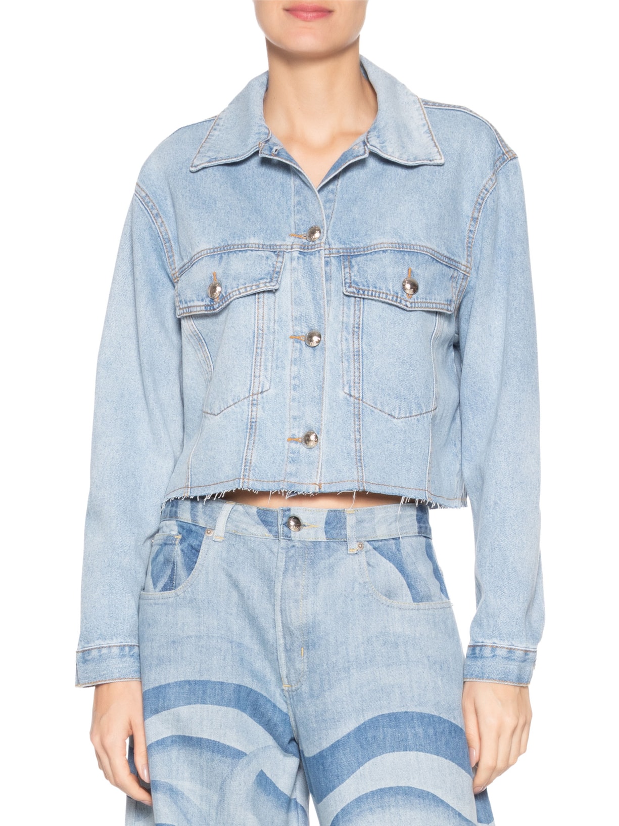 Jaqueta Jeans Cropped Azul Farm
