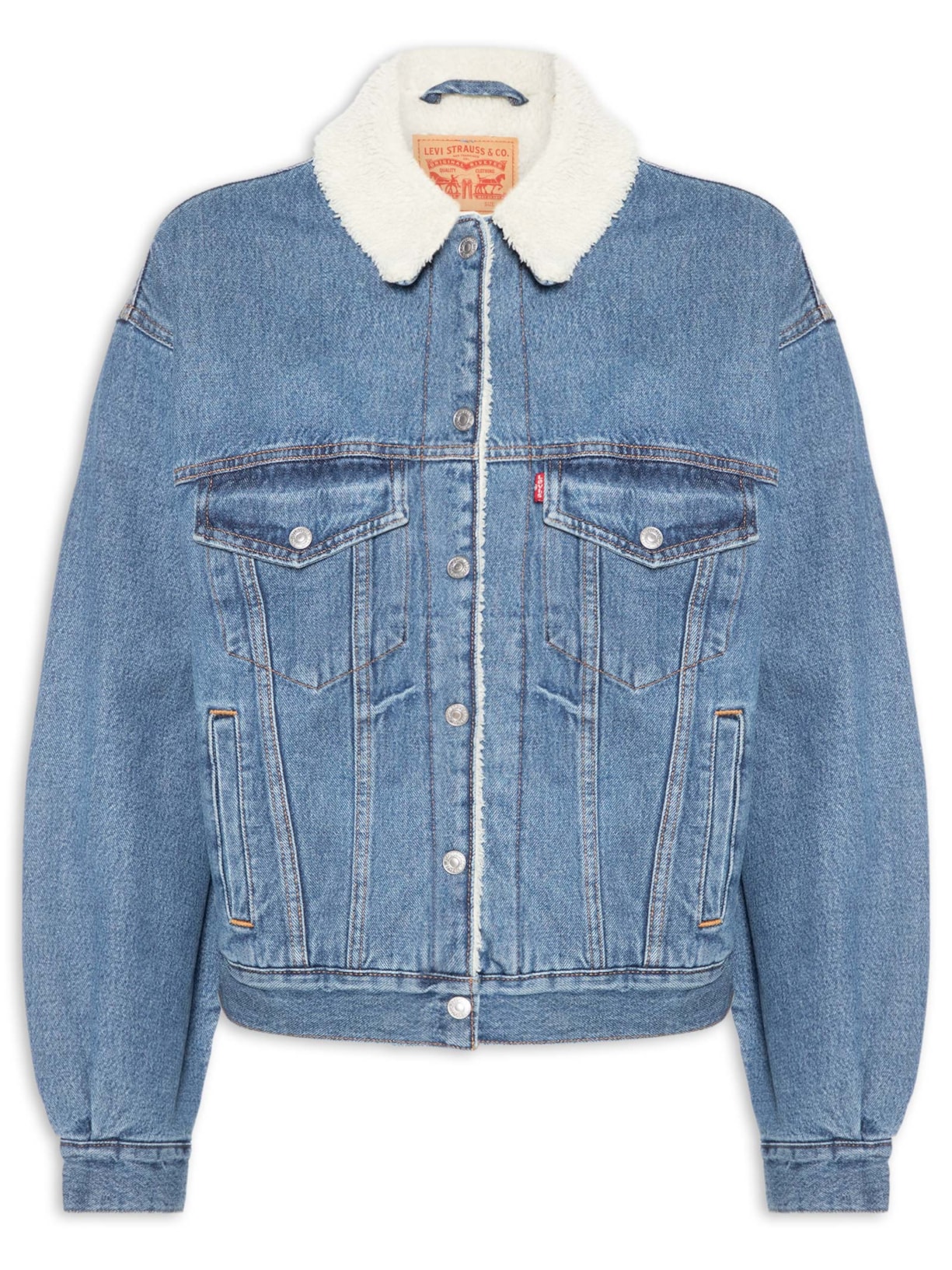 Jaqueta Jeans Feminina 90s Sherpa Trucker Azul Levi's