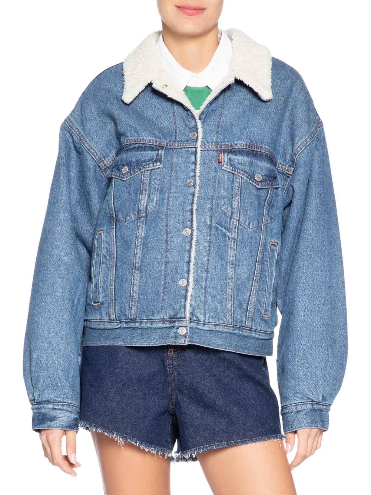 Jaqueta Jeans Feminina 90s Sherpa Trucker Azul Levi's