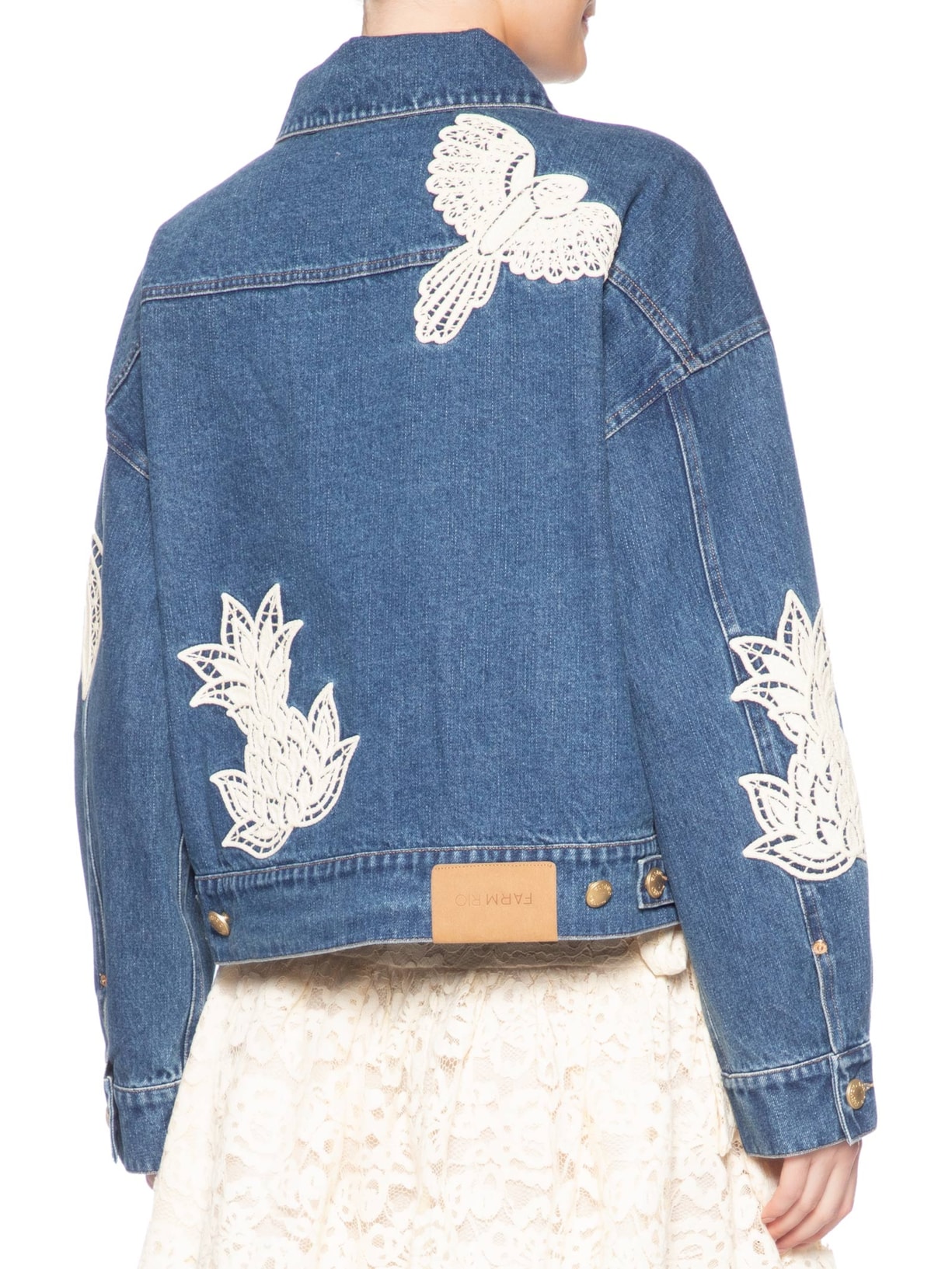Jaqueta Jeans Feminina Bordada Guipere Azul Farm