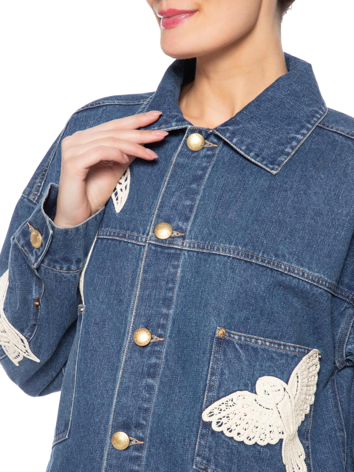 Jaqueta Jeans Feminina Bordada Guipere Azul Farm
