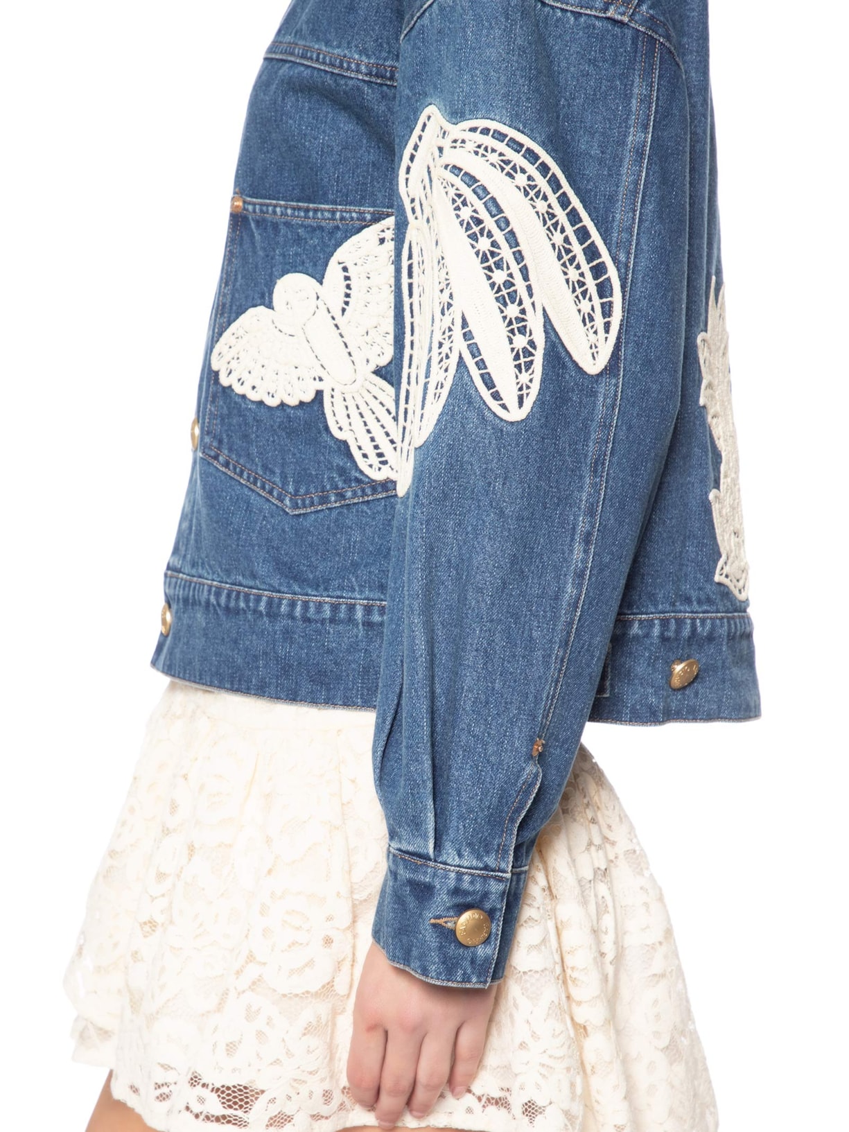 Jaqueta Jeans Feminina Bordada Guipere Azul Farm