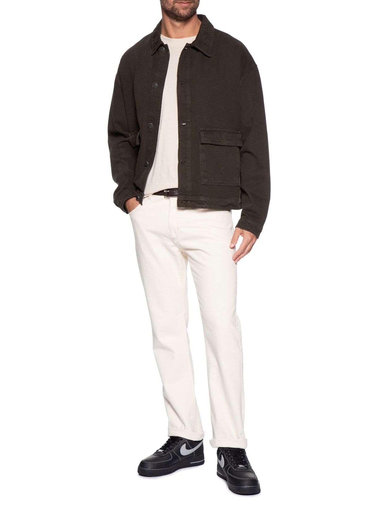 Jaqueta Jeans Masculina Com Bolsos Frontais Marrom Hering