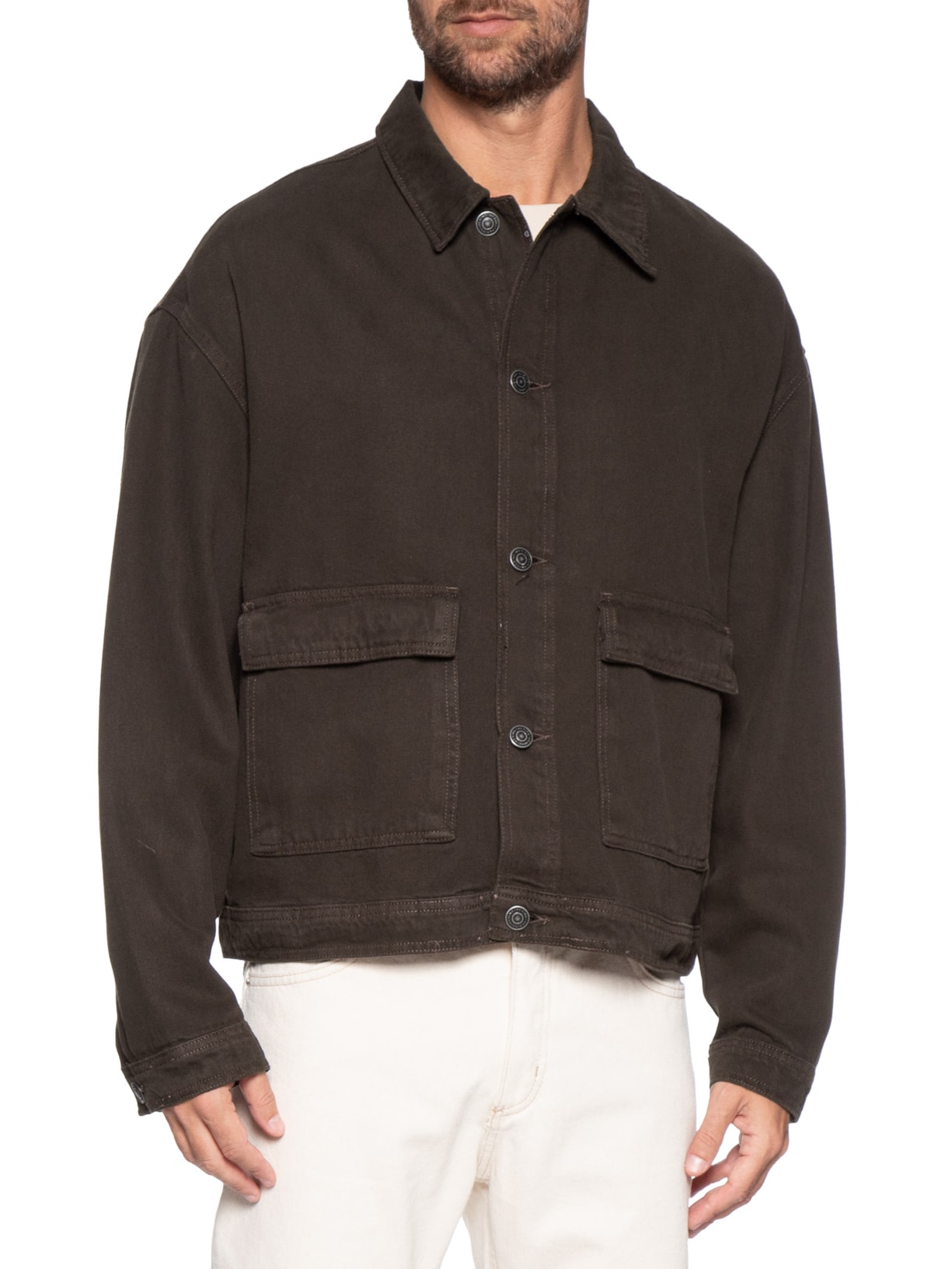 Jaqueta Jeans Masculina Com Bolsos Frontais Marrom Hering