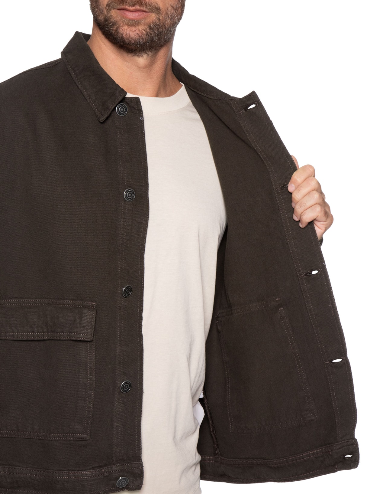 Jaqueta Jeans Masculina Com Bolsos Frontais Marrom Hering