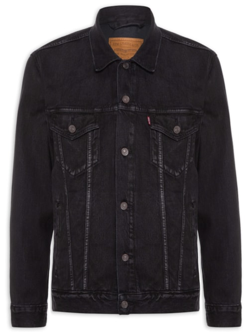 Jaqueta Jeans Masculina Relaxed Fit Trucker - Preto