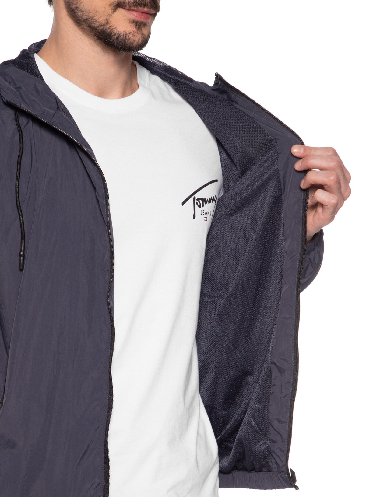 Jaqueta Masculia Corta Vento Com Capuz Azul '2 Essential