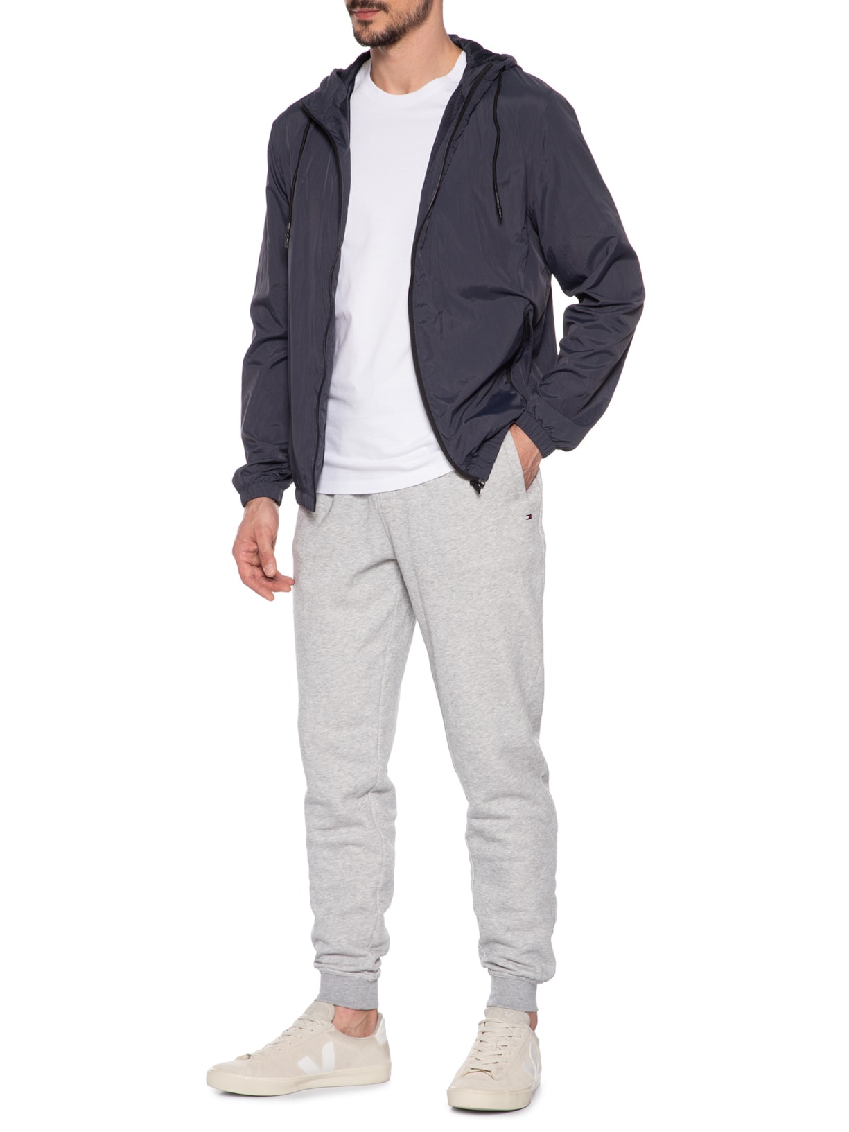 Jaqueta Masculia Corta Vento Com Capuz Azul '2 Essential