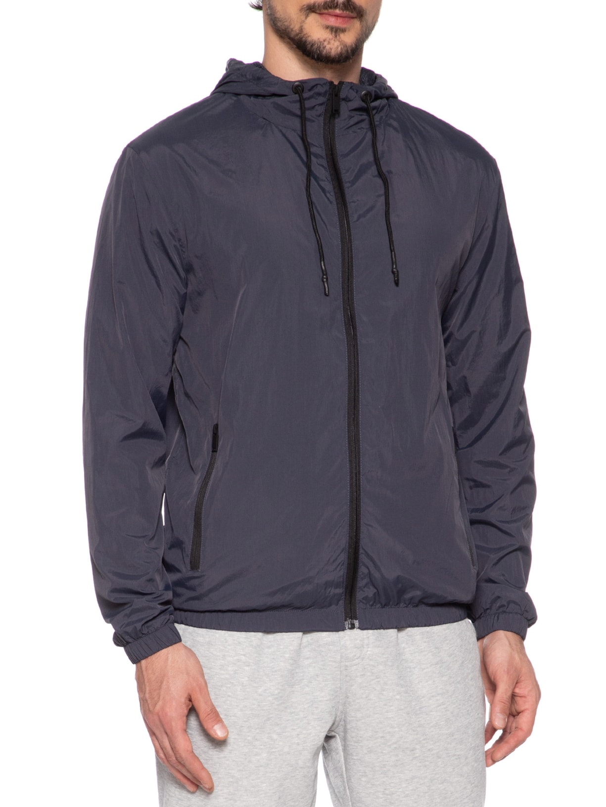 Jaqueta Masculia Corta Vento Com Capuz Azul '2 Essential