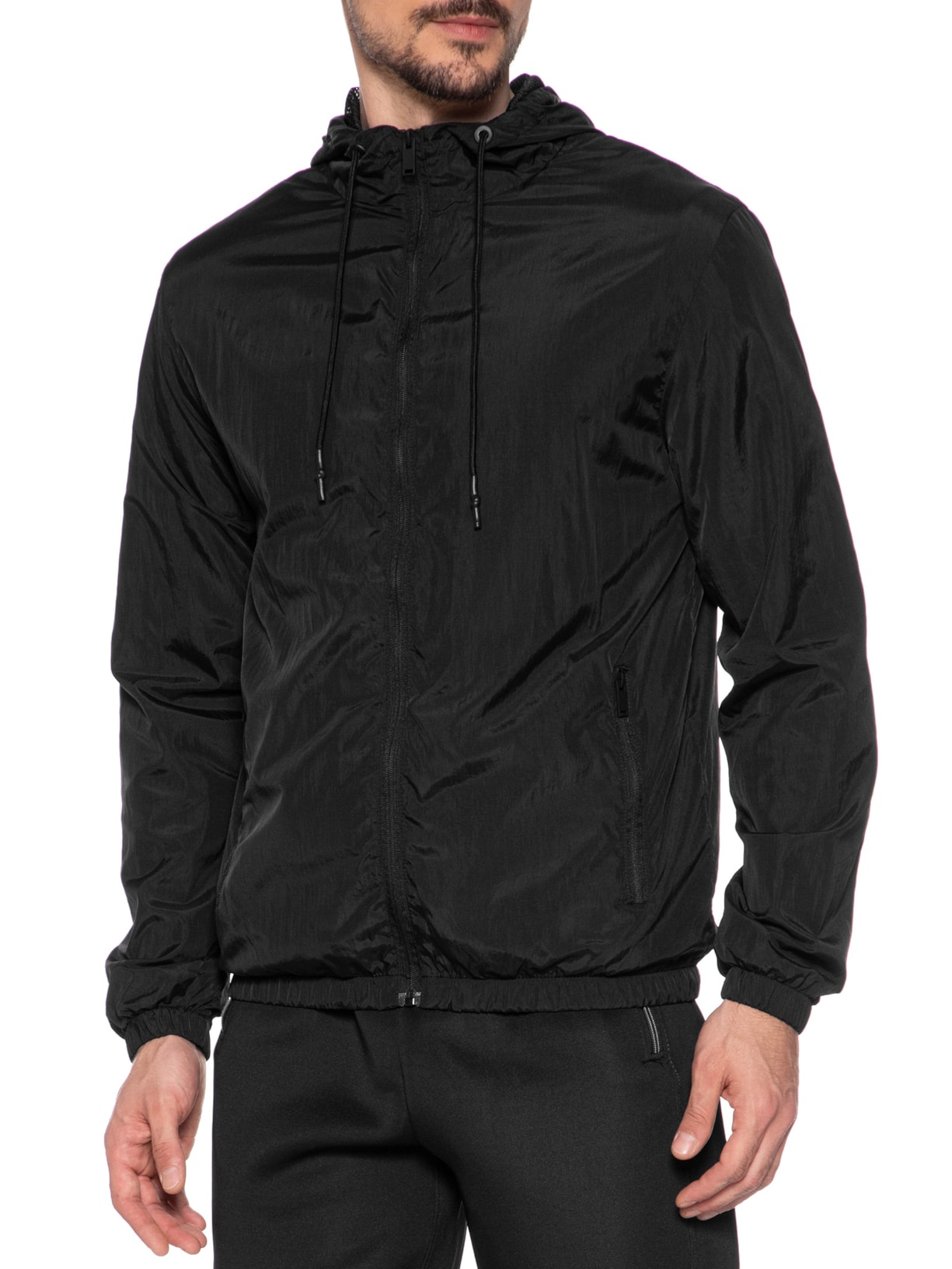 Jaqueta Masculia Corta Vento Com Capuz Preto '2 Essential