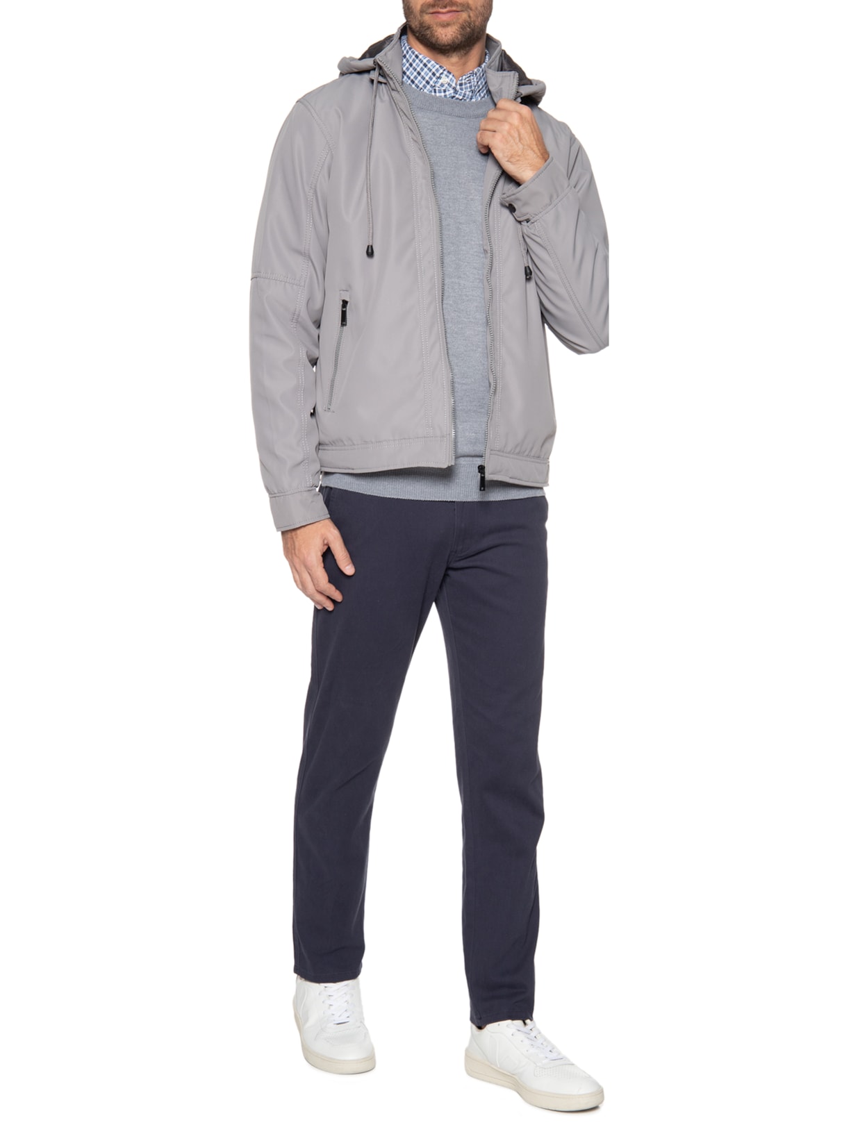 Jaqueta Masculina Básica Cinza '2 Essential