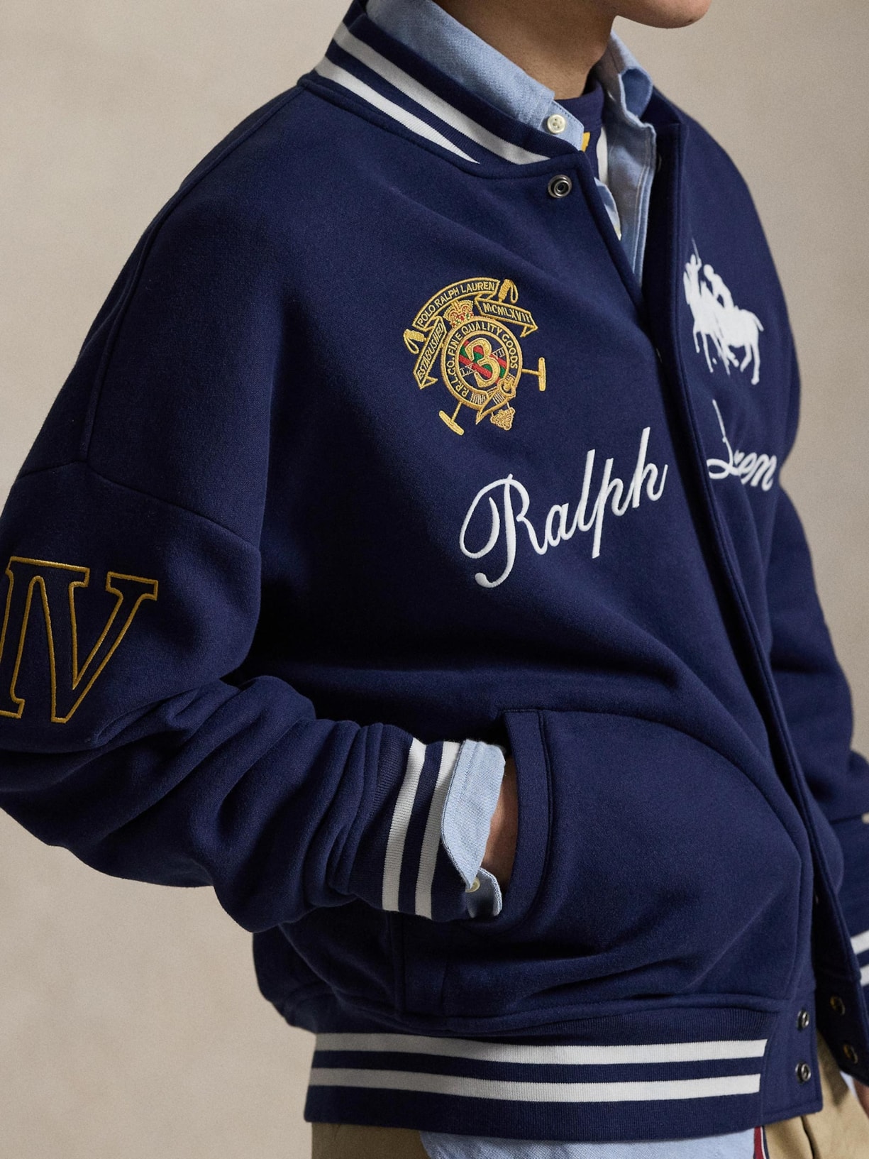 Jaqueta Masculina Bomber College Preppy Emblem Azul Polo Ralph Lauren