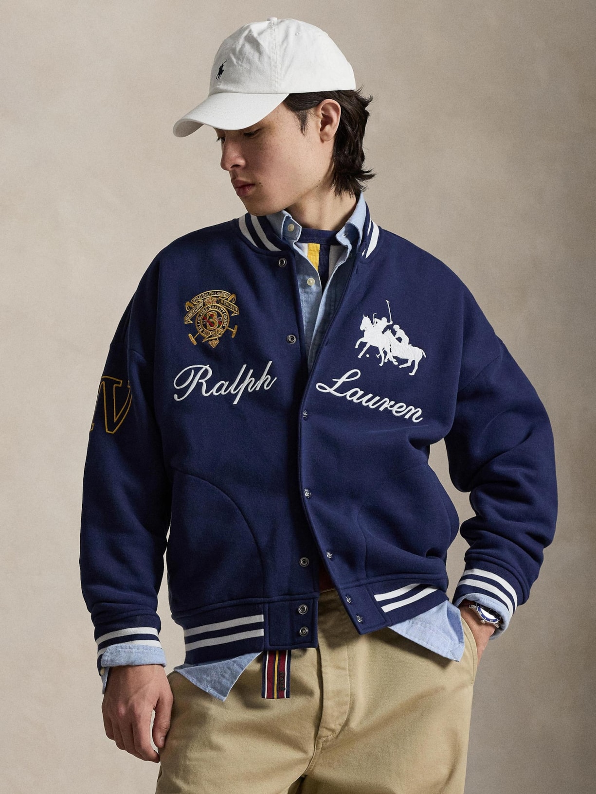 Jaqueta Masculina Bomber College Preppy Emblem Azul Polo Ralph Lauren