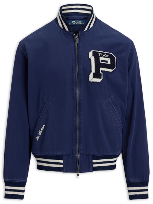 Jaqueta Masculina Bomber College Preppy Patch - Azul