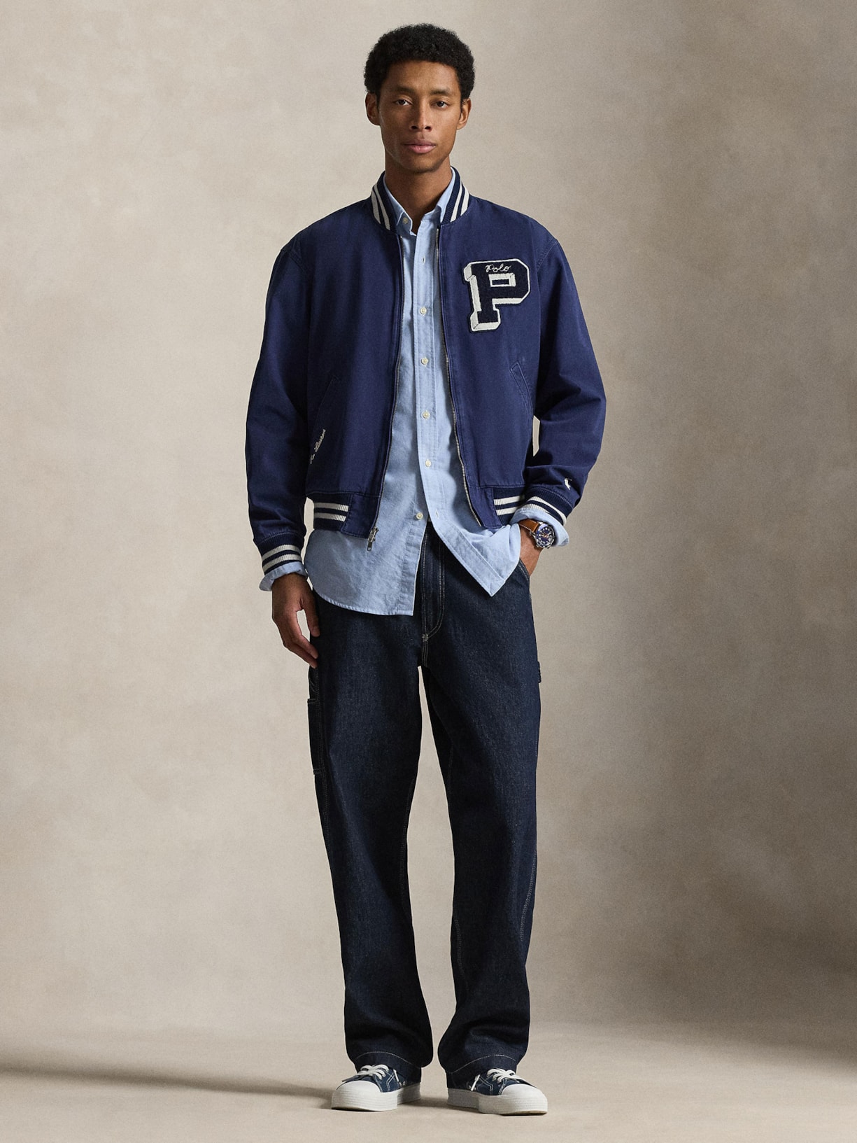 Jaqueta Masculina Bomber College Preppy Patch Azul Polo Ralph Lauren