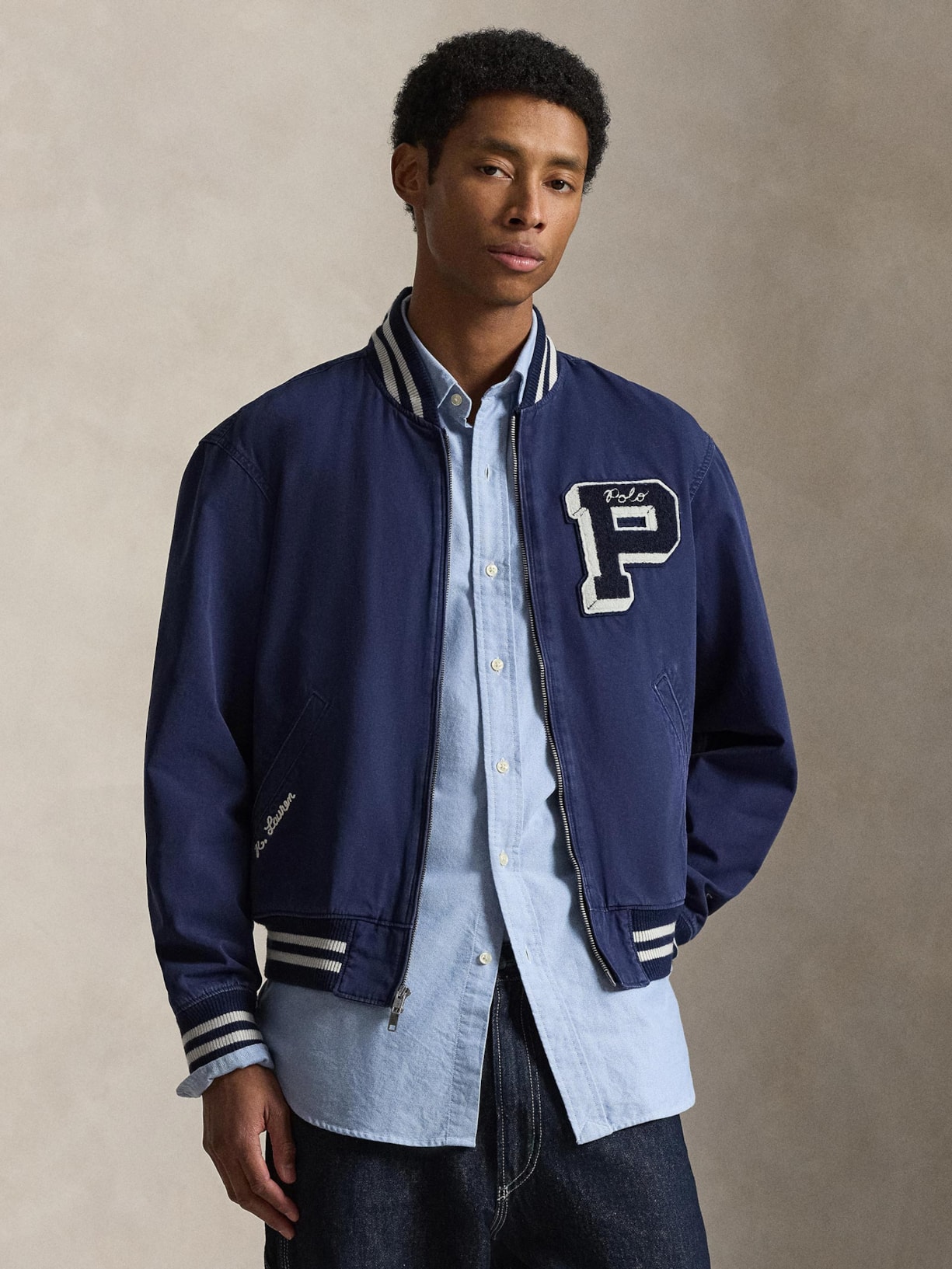 Jaqueta Masculina Bomber College Preppy Patch Azul Polo Ralph Lauren