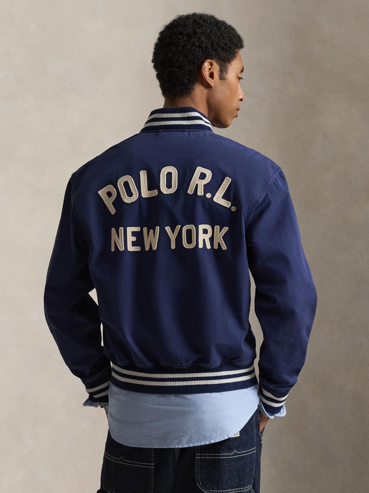 Jaqueta Masculina Bomber College Preppy Patch Azul Polo Ralph Lauren