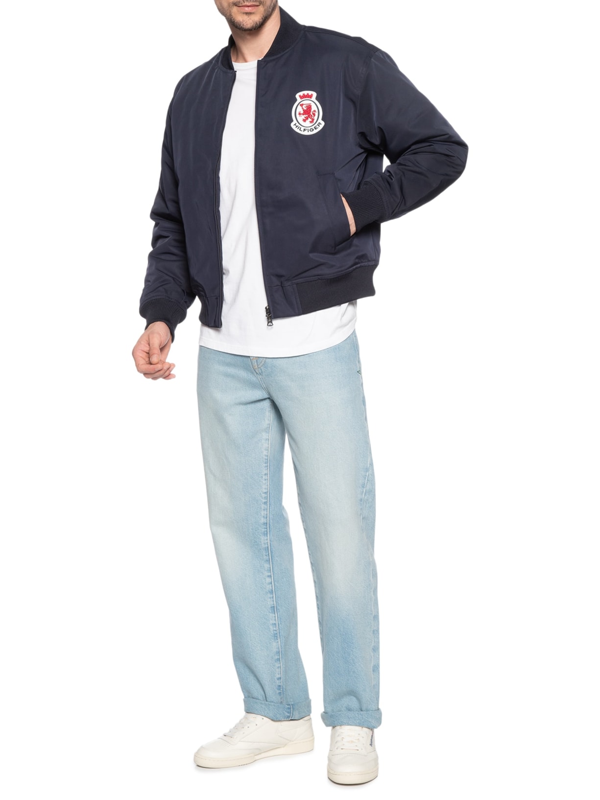 Jaqueta Masculina Bomber Com Brasão Bordado Azul Tommy Hilfiger