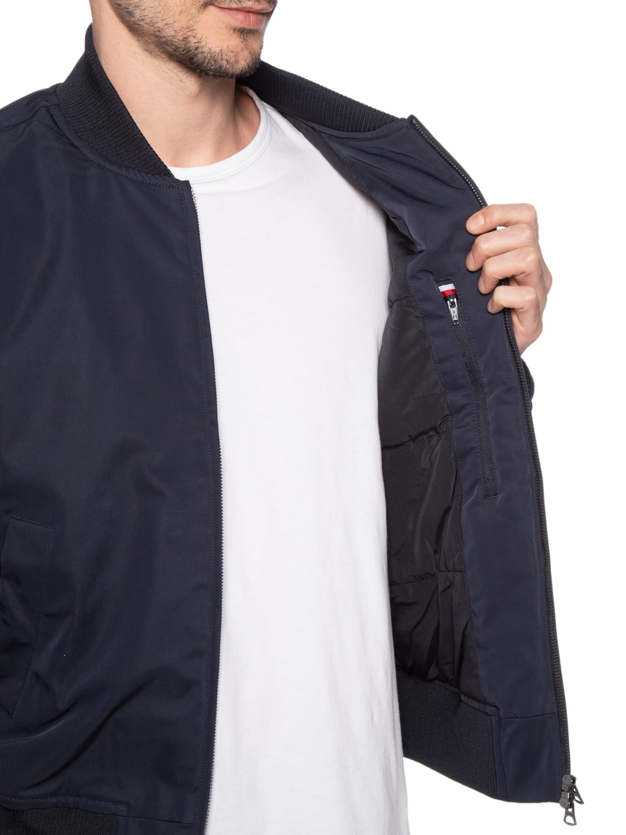 Jaqueta Masculina Bomber Com Brasão Bordado Azul Tommy Hilfiger