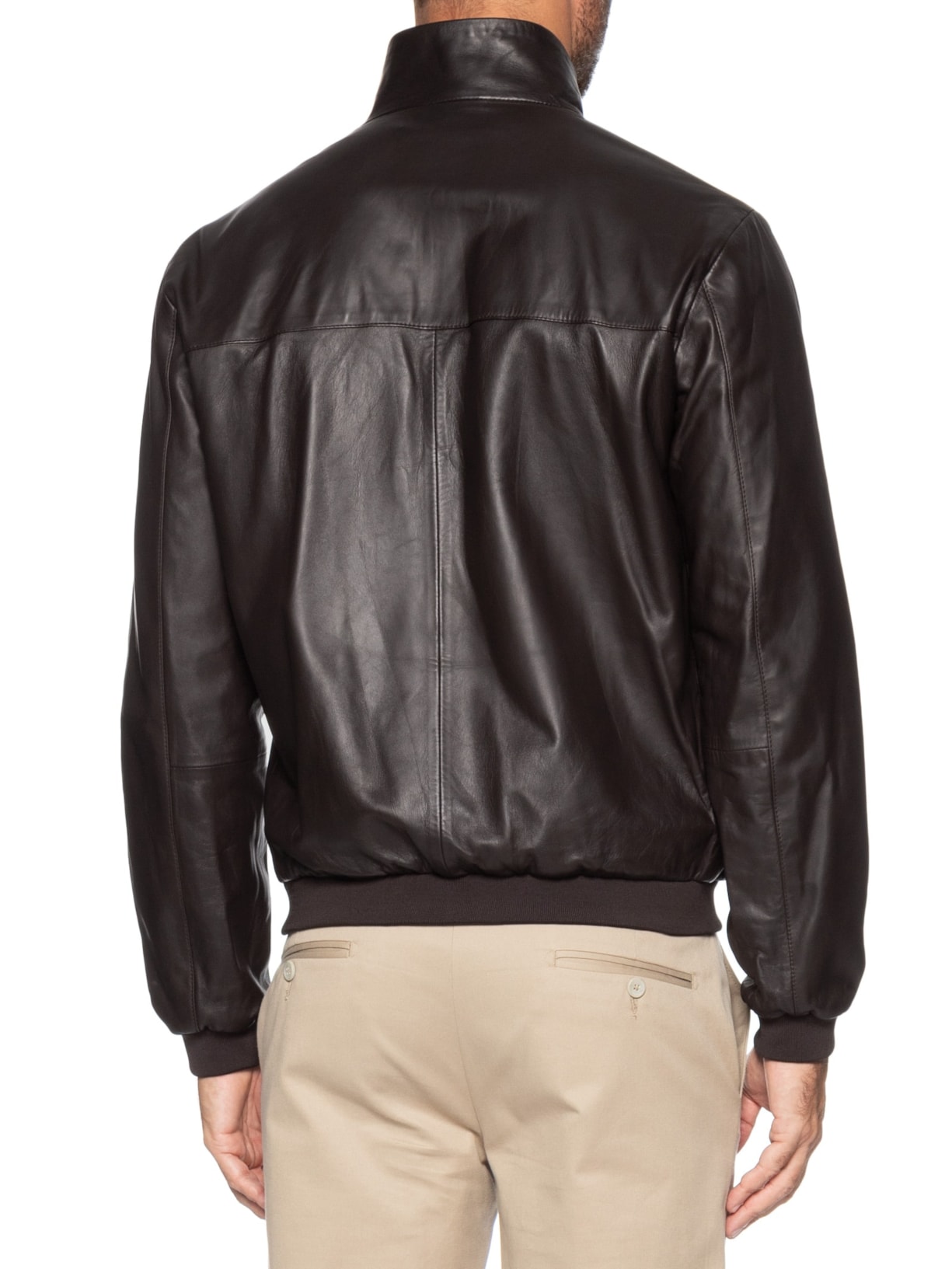 Jaqueta Masculina Bomber Couro Nappa Marrom Emporio Armani