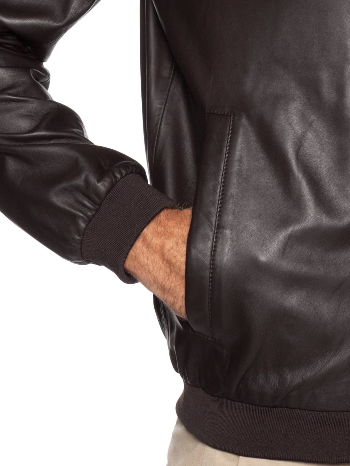 Jaqueta Masculina Bomber Couro Nappa Marrom Emporio Armani