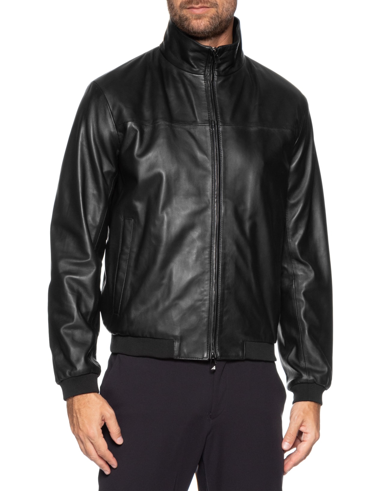 Jaqueta Masculina Bomber Couro Nappa – Preto Emporio Armani