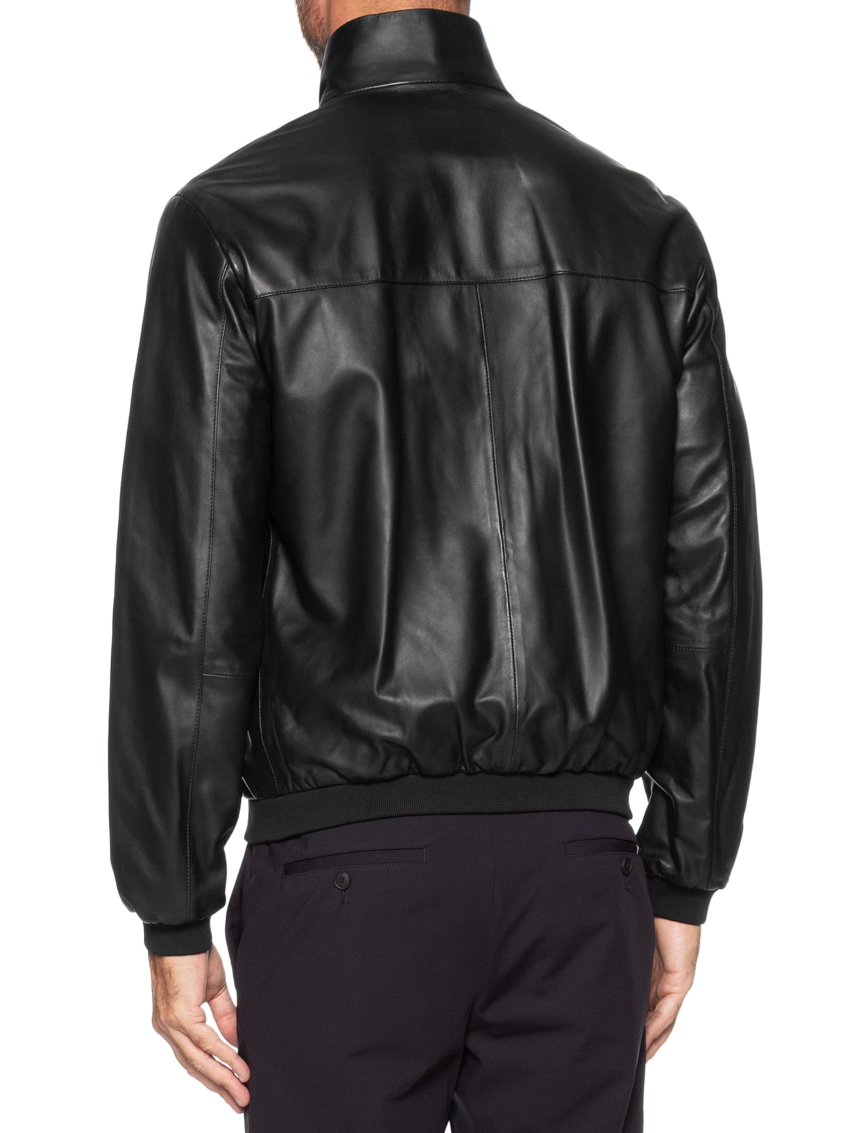 Jaqueta Masculina Bomber Couro Nappa – Preto Emporio Armani