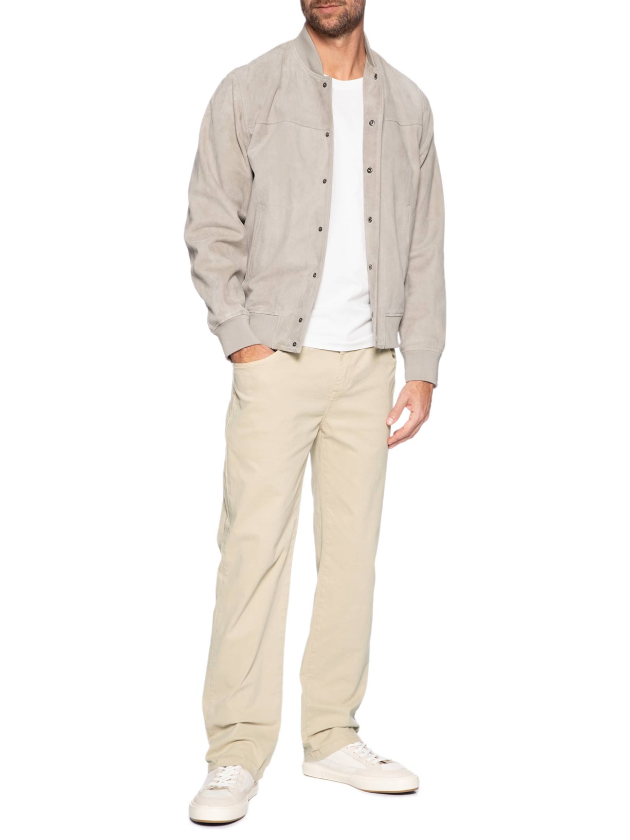Jaqueta Masculina Bomber de Couro – Bege Reserva