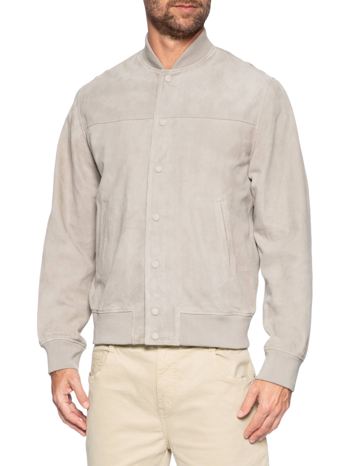 Jaqueta Masculina Bomber de Couro – Bege Reserva