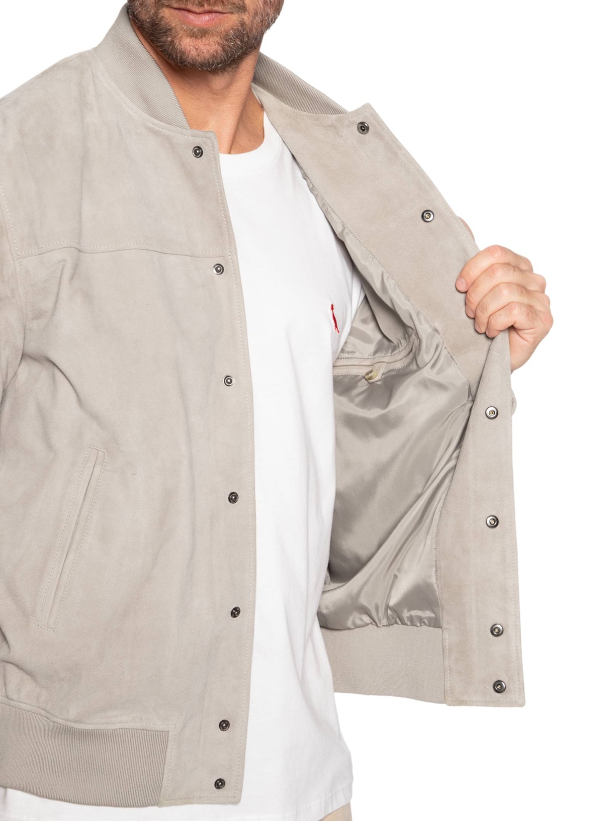 Jaqueta Masculina Bomber de Couro – Bege Reserva