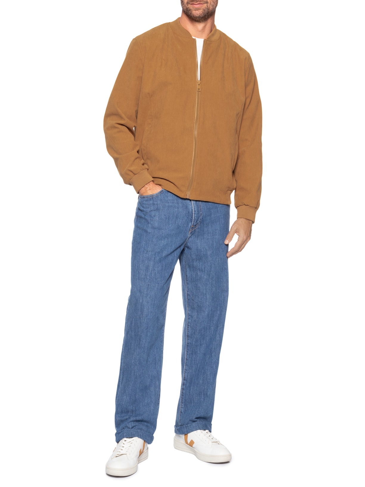 Jaqueta Masculina Bomber em Cotelê Bege '2 Essential