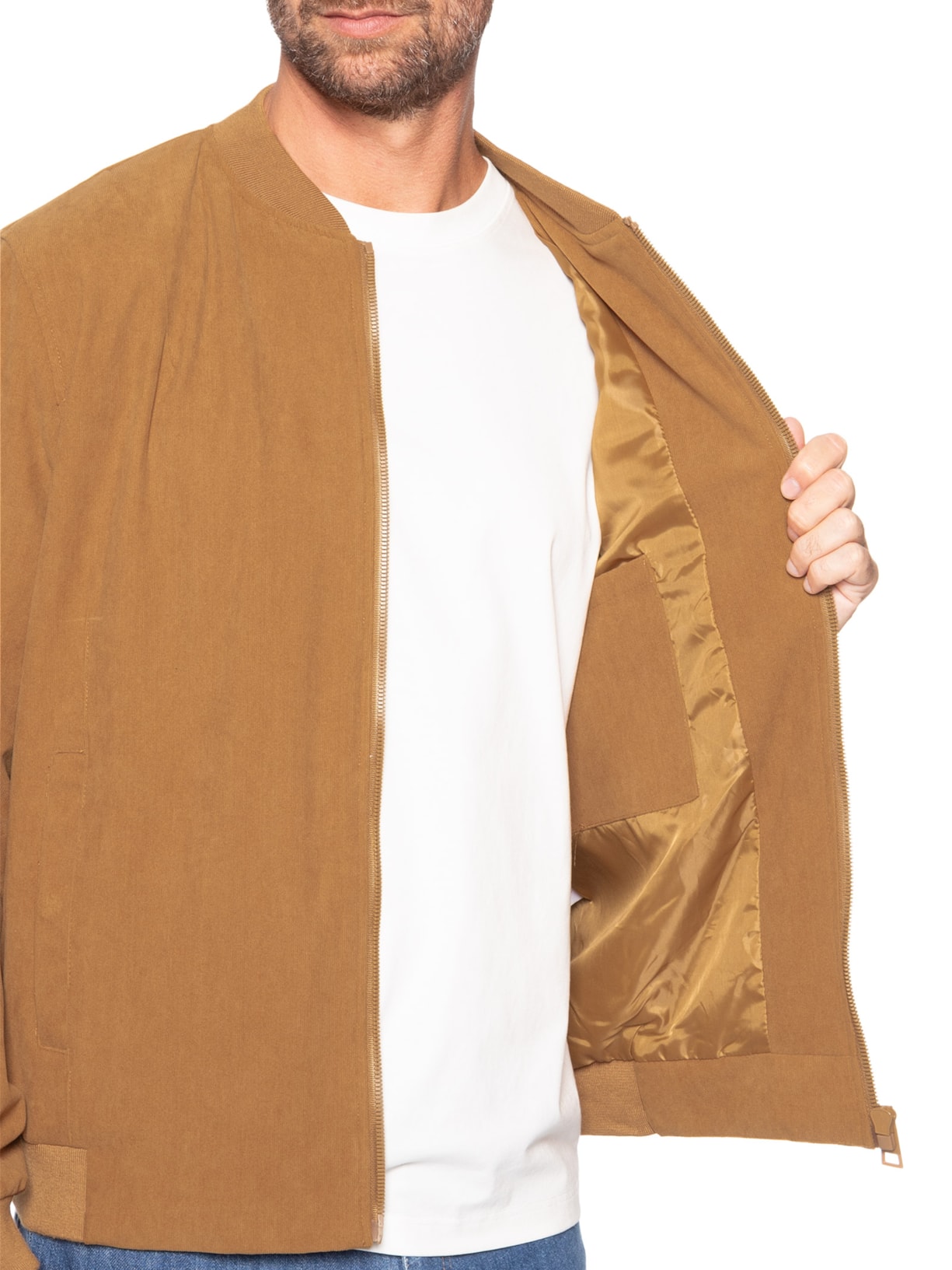 Jaqueta Masculina Bomber em Cotelê Bege '2 Essential