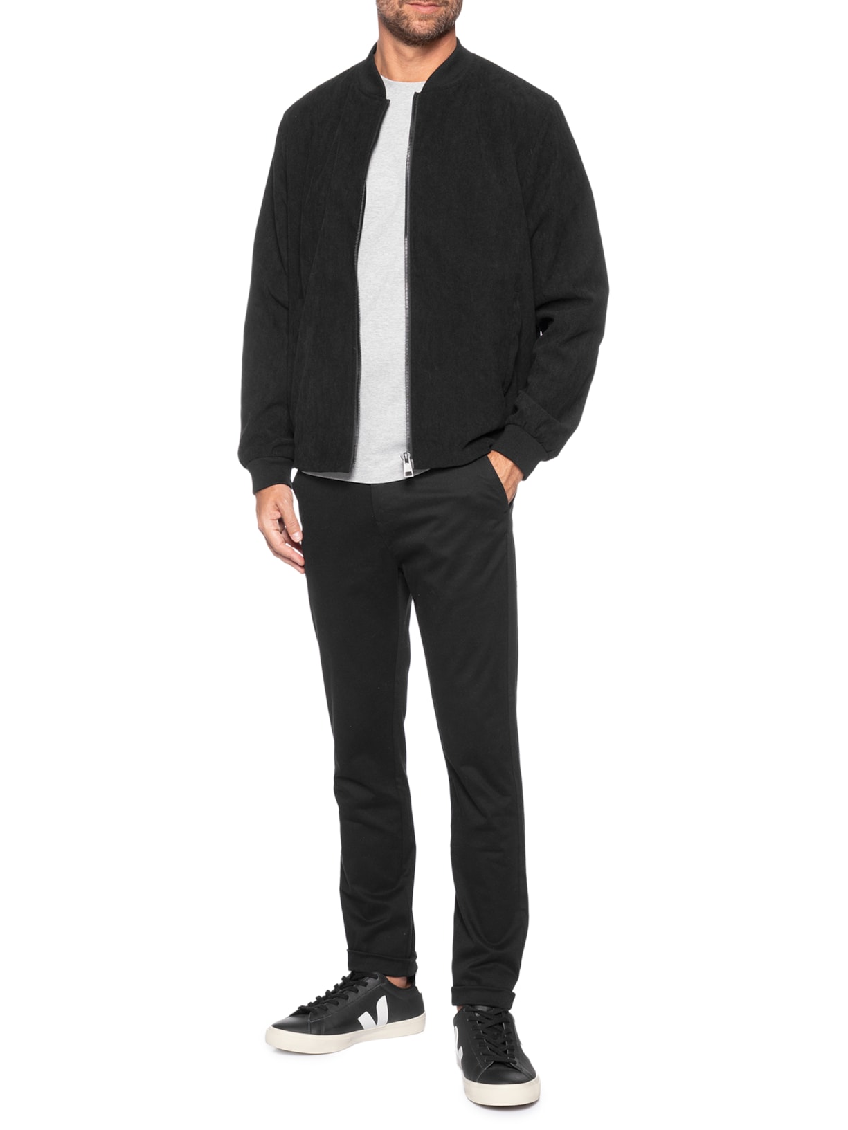 Jaqueta Masculina Bomber Em Cotelê Preto '2 Essential