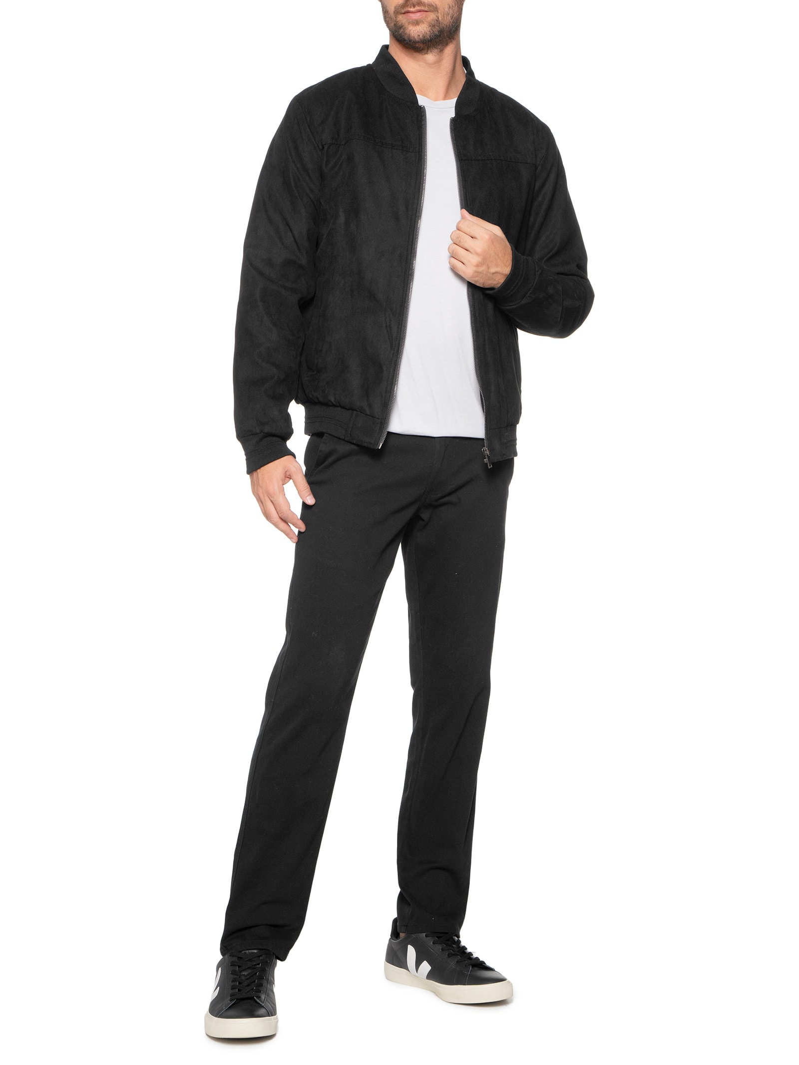 Jaqueta Masculina Bomber Em Suede - '2 Essential - Preto