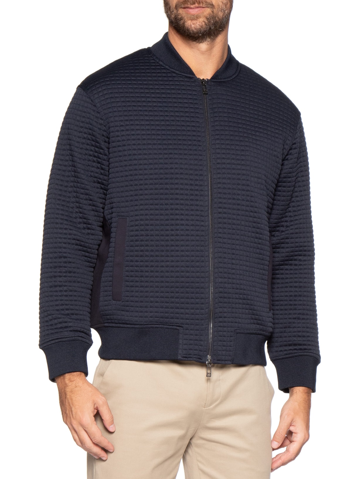 Jaqueta Masculina Bomber Jacquard Waffle Azul Armani Exchange