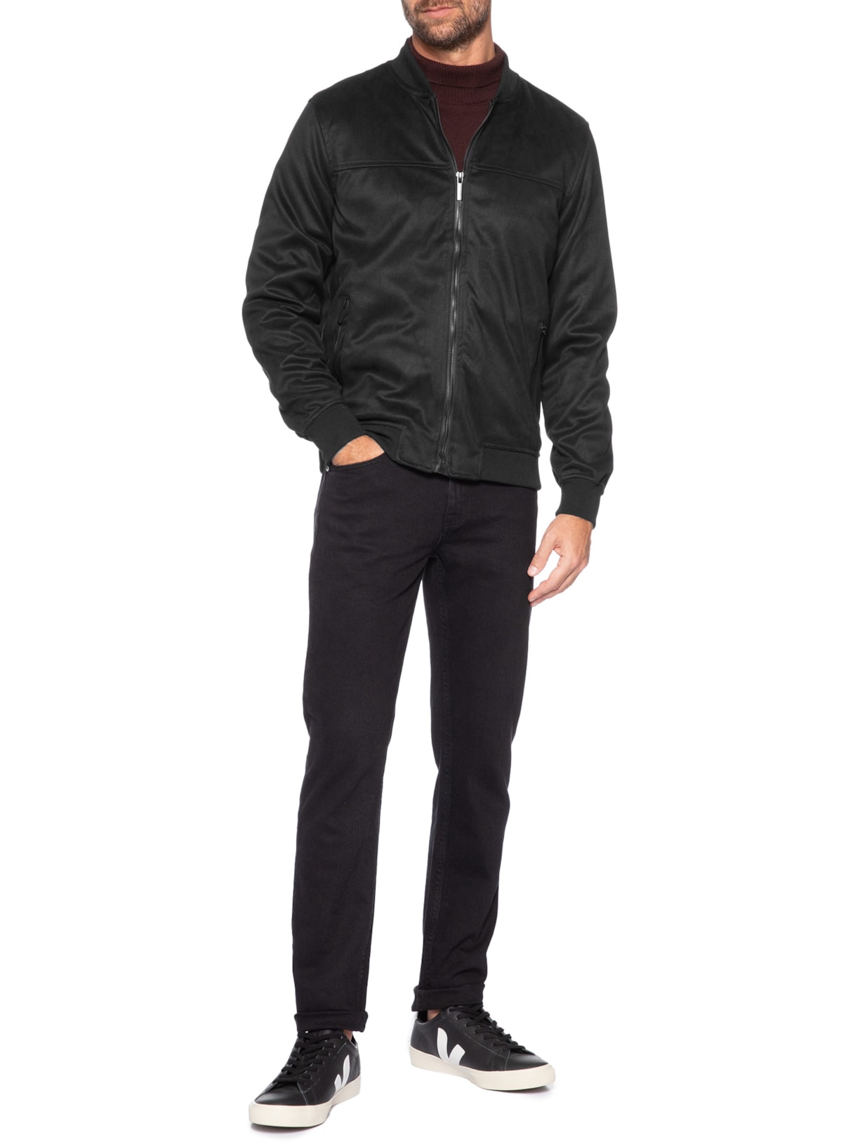 Jaqueta Masculina Bomber Suede Preto '2 Essential