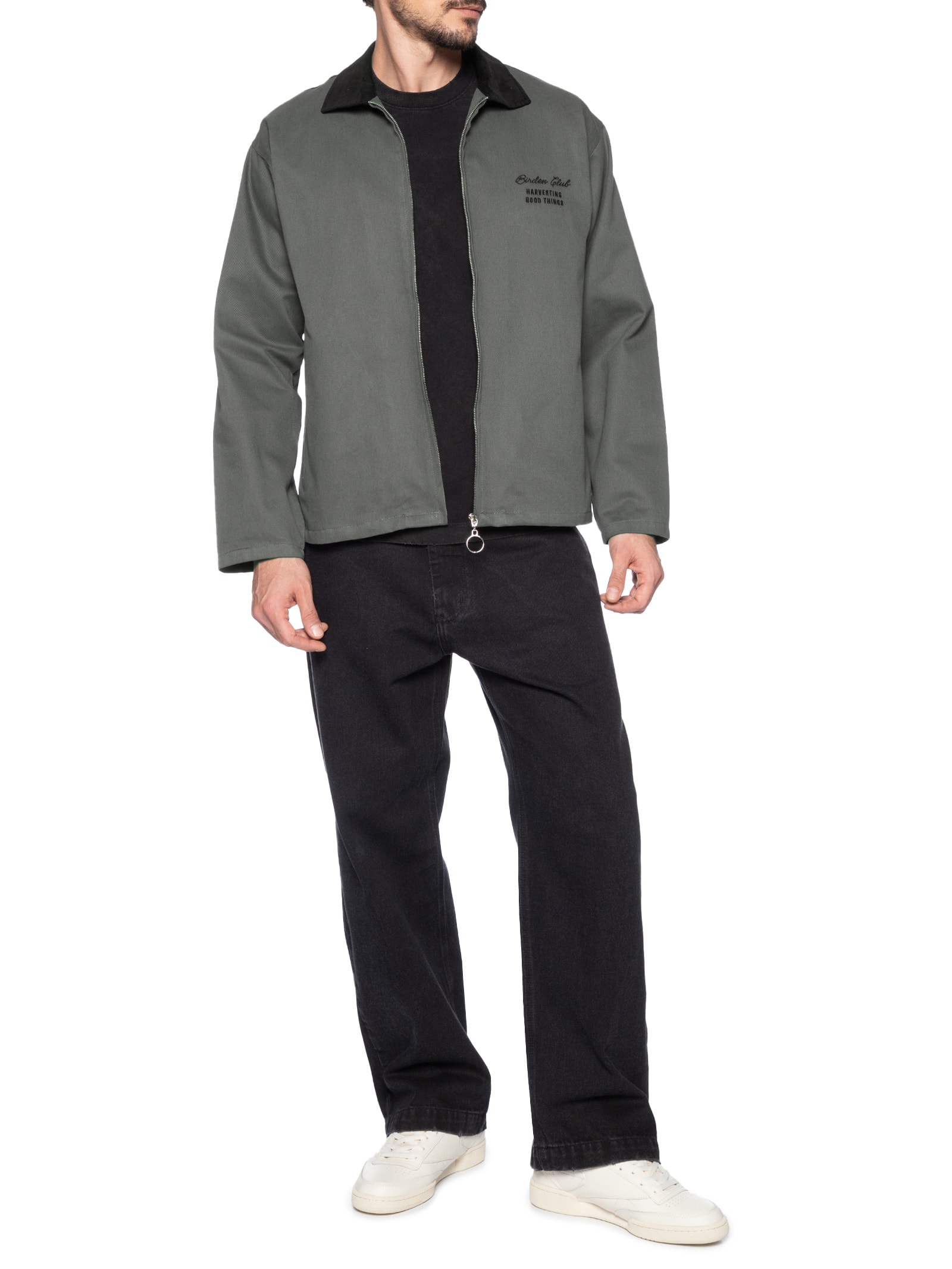 Birden - Jaqueta Masculina Boxy Twill Grey Suede - Cinza